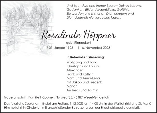 Traueranzeige von Rosalinde Höppner von NNA