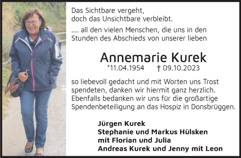 Traueranzeigen Von Annemarie Kurek Niederrhein Nachrichten Trauerportal 1030