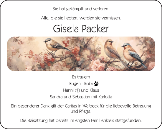 Traueranzeige von Gisela Packer von NNA