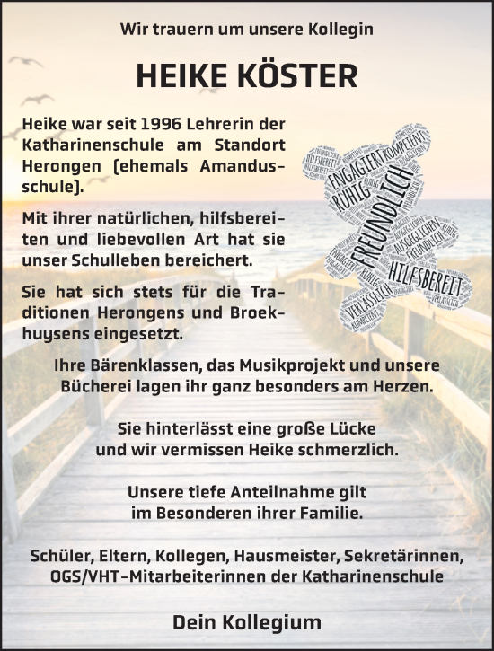 Traueranzeige von Heike Köster von NNA