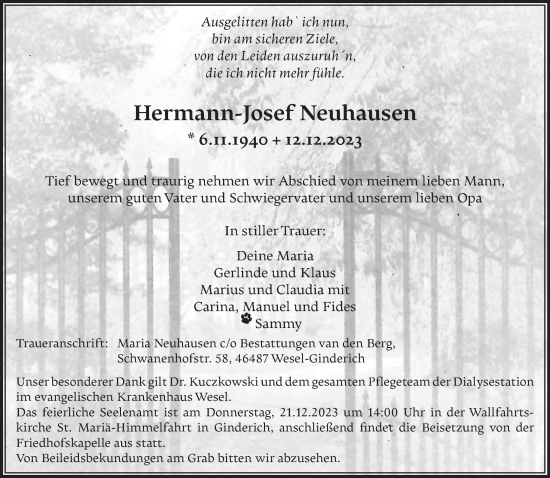 Traueranzeige von Hermann-Josef Neuhausen von NNA