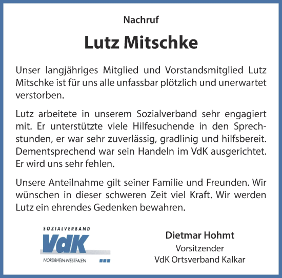 Traueranzeige von Lutz Mitschke von NNA