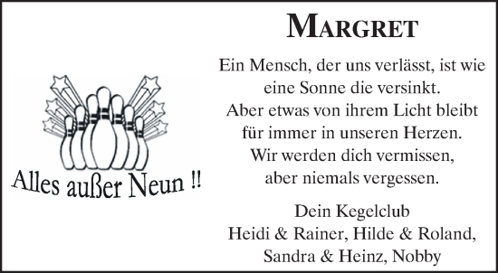 Traueranzeige von Margret  