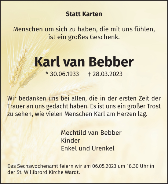 Traueranzeige von Karl van Bebber 