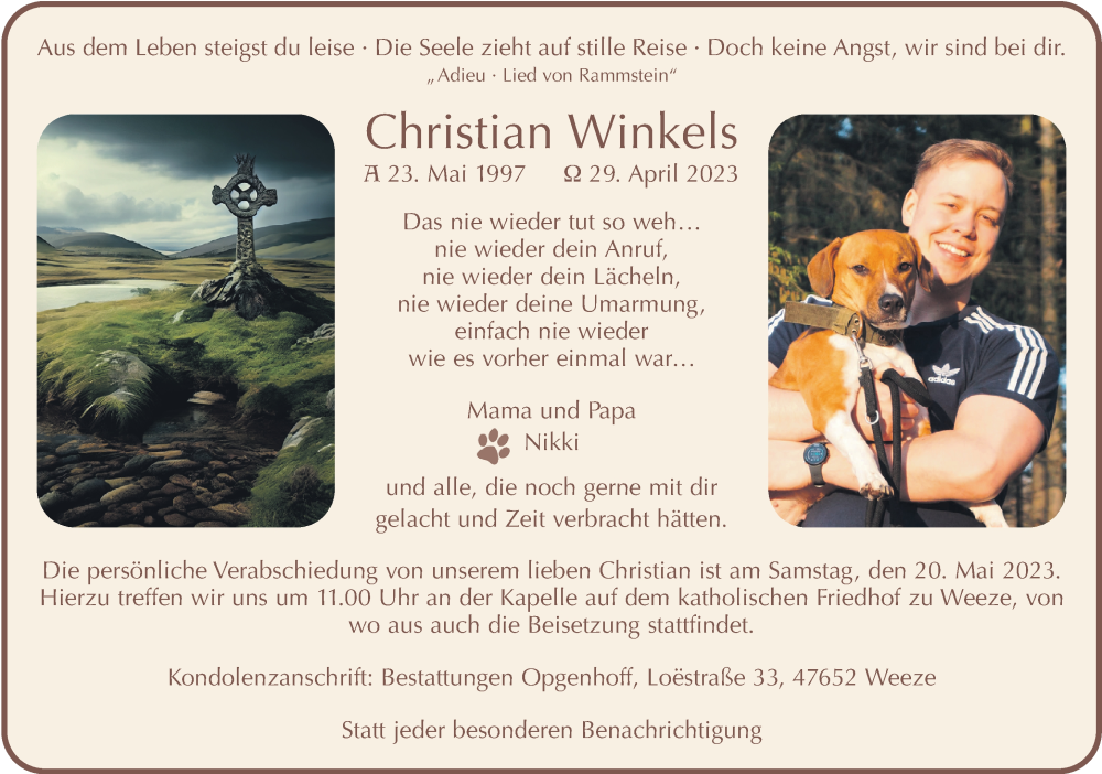  Traueranzeige für Christian Winkels vom 13.05.2023 aus 