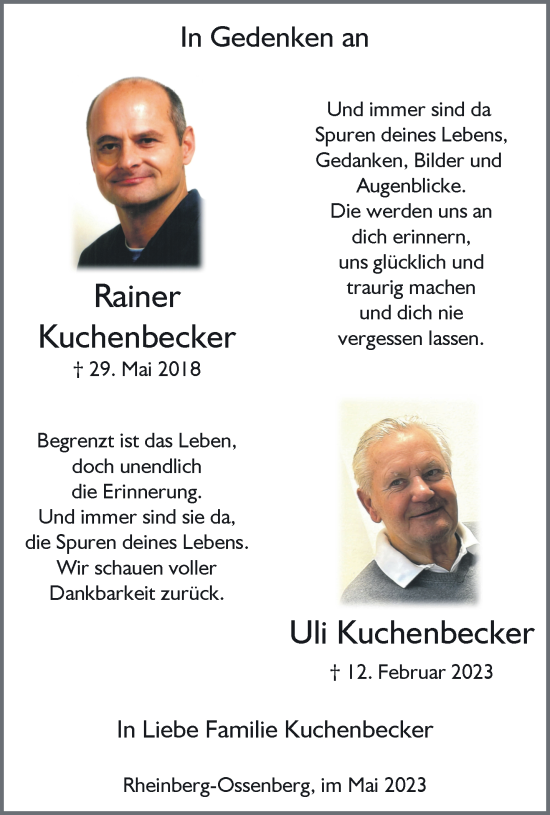 Traueranzeige von Rainer und Uli Kuchenbecker 