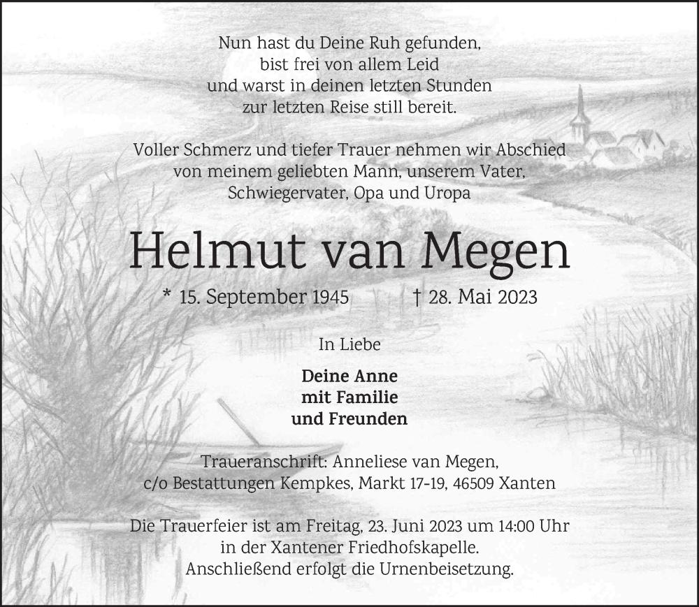  Traueranzeige für Helmut van Megen vom 17.06.2023 aus 