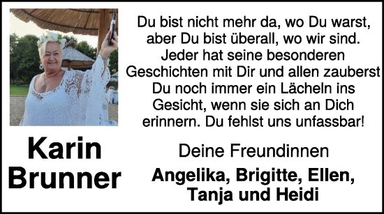 Traueranzeige von Karin Brunner 