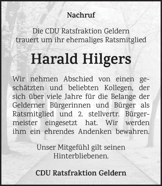 Traueranzeige von Harald Hilgers von NNA