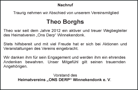 Traueranzeige von Theo Borghs von NNA