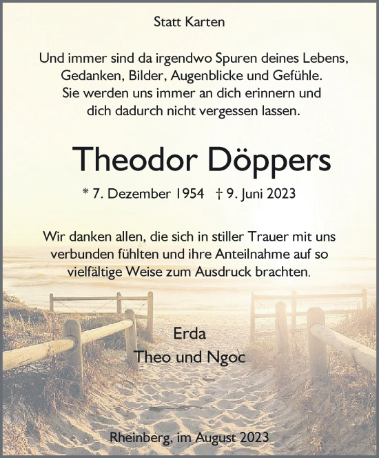 Traueranzeige von Theodor Döppers von NNA