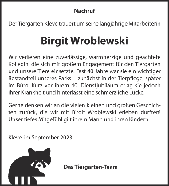 Traueranzeige von Birgit Wroblewski  von NNA