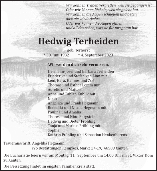 Traueranzeige von Hedwig Terheiden von NNA