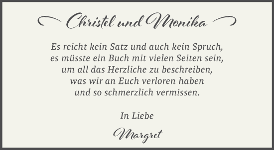 Traueranzeige von Christel und Monika  von NNA