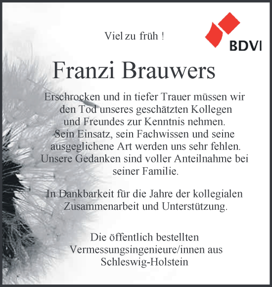 Traueranzeige von Franzi Brauwers von NNA