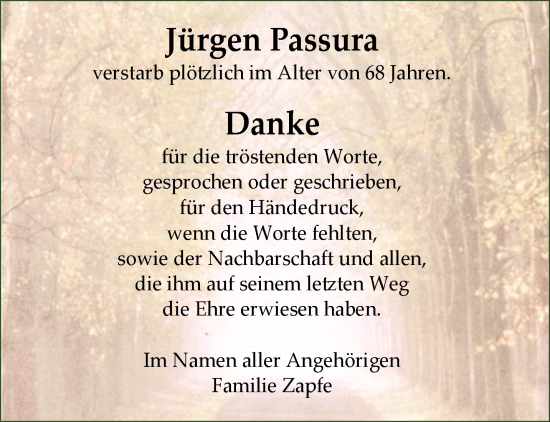 Traueranzeige von Jürgen Passura von NNA