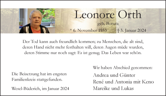 Traueranzeige von Leonore Orth von NNA