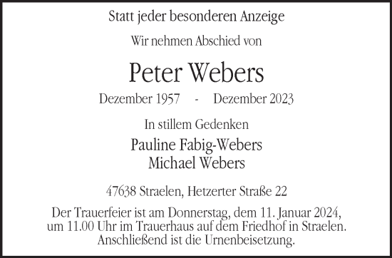 Traueranzeige von Peter Webers von NNA