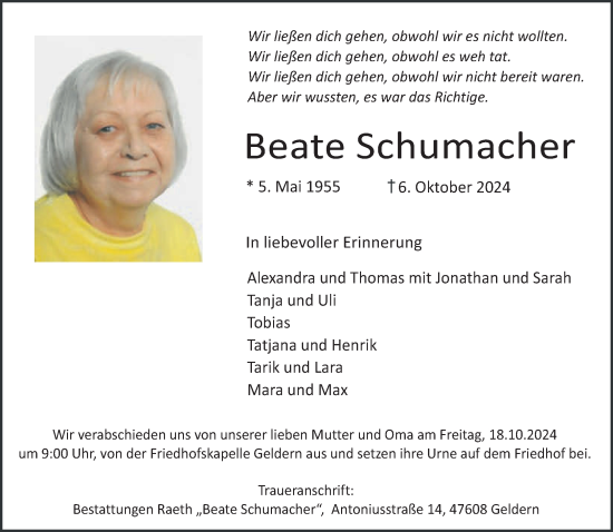 Traueranzeige von Beate Schumacher von NNA