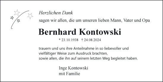 Traueranzeige von Bernhard Kontowski von NNA