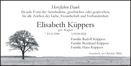 Traueranzeige von Elisabeth Küppers von NNA