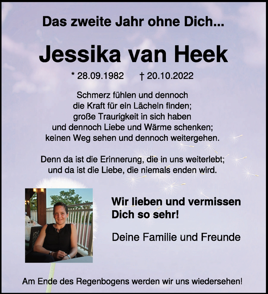  Traueranzeige für Jessika van Heek vom 19.10.2024 aus NNA