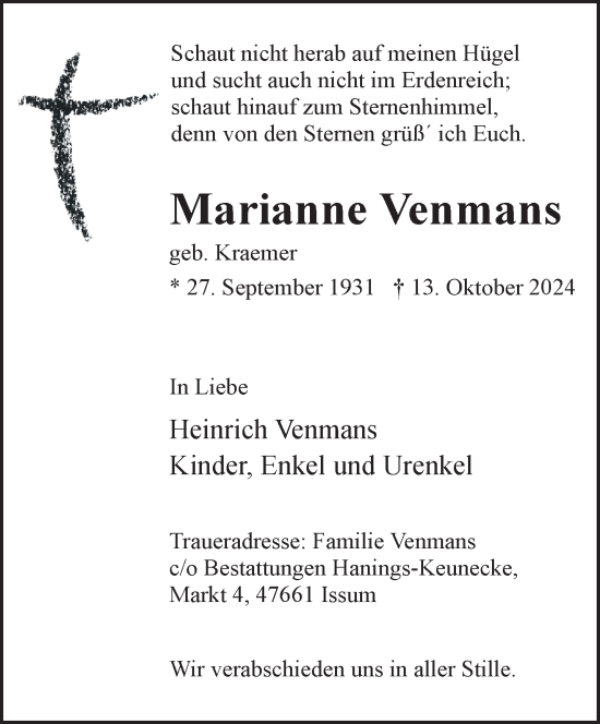 Traueranzeige von Marianne Venmans von NNA