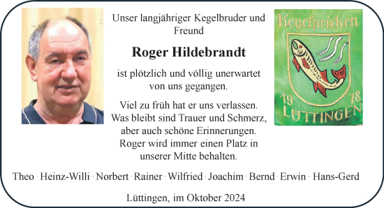 Traueranzeige von Roger Hildebrandt von NNA