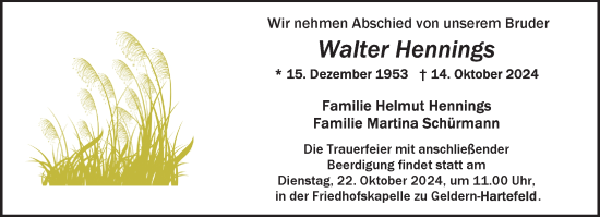 Traueranzeige von Walter Hennings von NNA