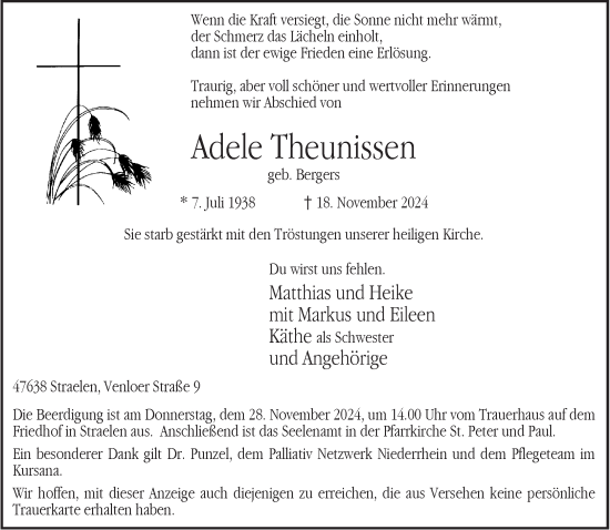 Traueranzeige von Adele Theunissen von NNA