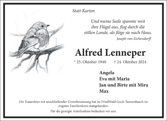 Traueranzeige von Alfred Lenneper von NNA