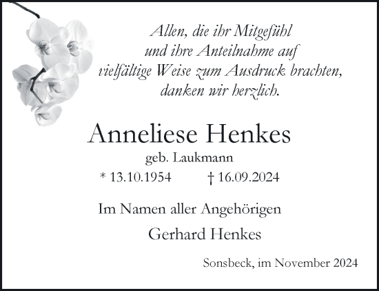 Traueranzeige von Anneliese Henkes von NNA