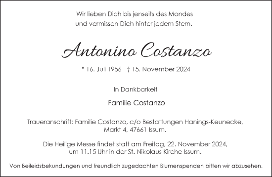 Traueranzeige von Antonino Costanzo von NNA