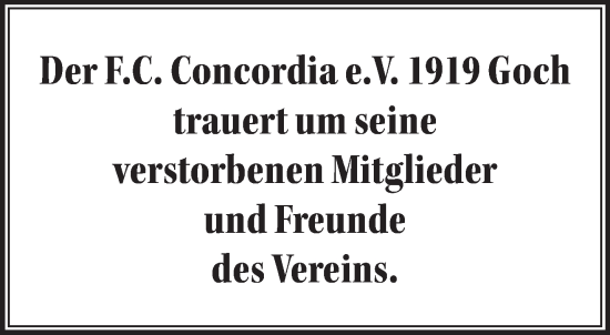 Traueranzeige von Der F.C. Concordia e.V. 1919 Goch  von NNA