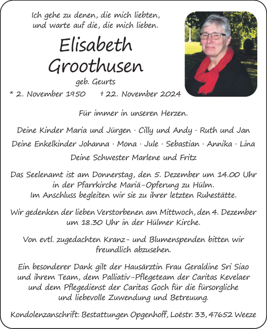 Traueranzeige von Elisabeth Groothusen von NNA