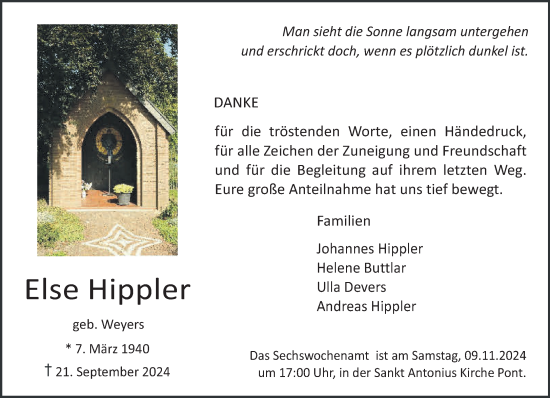 Traueranzeige von Else Hippler von NNA