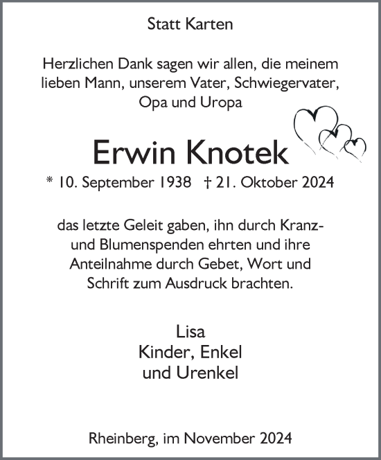 Traueranzeige von Erwin Knotek von NNA