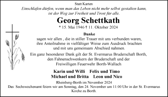 Traueranzeige von Georg Schettkath von NNA