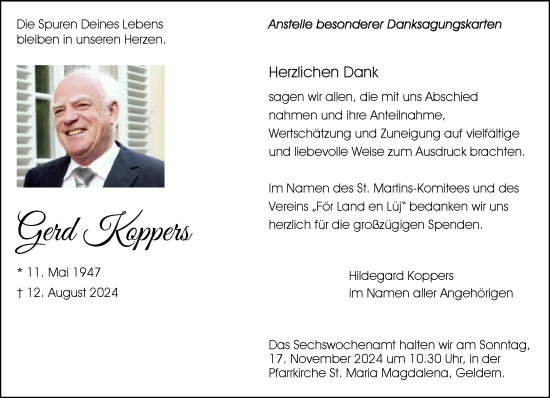 Traueranzeige von Gerd Koppers von NNA