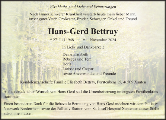 Traueranzeige von Hans-Gerd Bettray von NNA