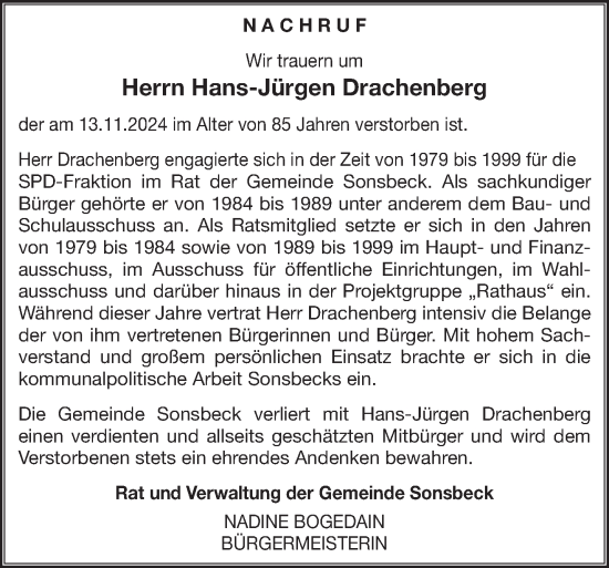 Traueranzeige von Hans-Jürgen Drachenberg von NNA