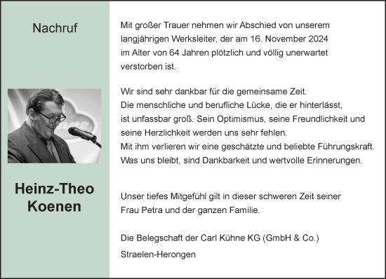 Traueranzeige von Heinz-Theo Koenen von NNA