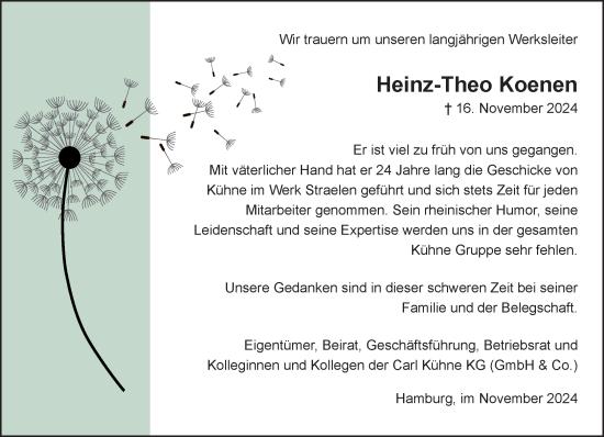 Traueranzeige von Heinz-Theo Koenen von NNA