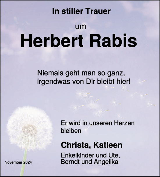 Traueranzeige von Herbert Rabis von NNA