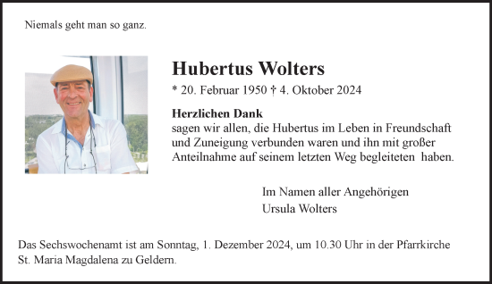 Traueranzeige von Hubertus Wolters von NNA