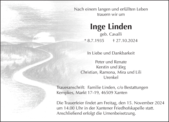 Traueranzeige von Inge Linden von NNA