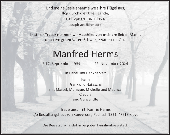 Traueranzeige von Manfred Herms von NNA