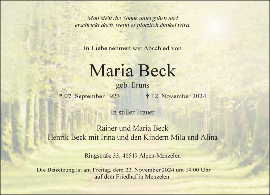 Traueranzeige von Maria Beck von NNA