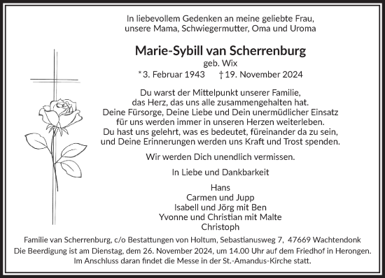 Traueranzeige von Marie-Sybil van Scherrenburg von NNA