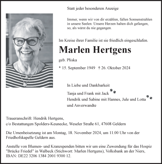 Traueranzeige von Marlen Hertgens von NNA